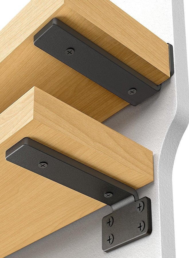 VANCASTLE Shelf Bracket, Floating Shelf Bracket 8 Inch , 6 Pack Heavy Duty Shelf Brackets, Metal Wall Shelf Brackets with 1/5 Inch Thick and Holds 160+lb, Brackets for Wood Shelves，Black - Image 1
